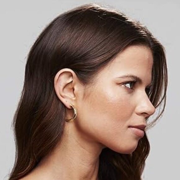 14K Gold Lightweight Chunky Open Hoop 30mm Earrings Statement Jewelry - Picture 1 of 4